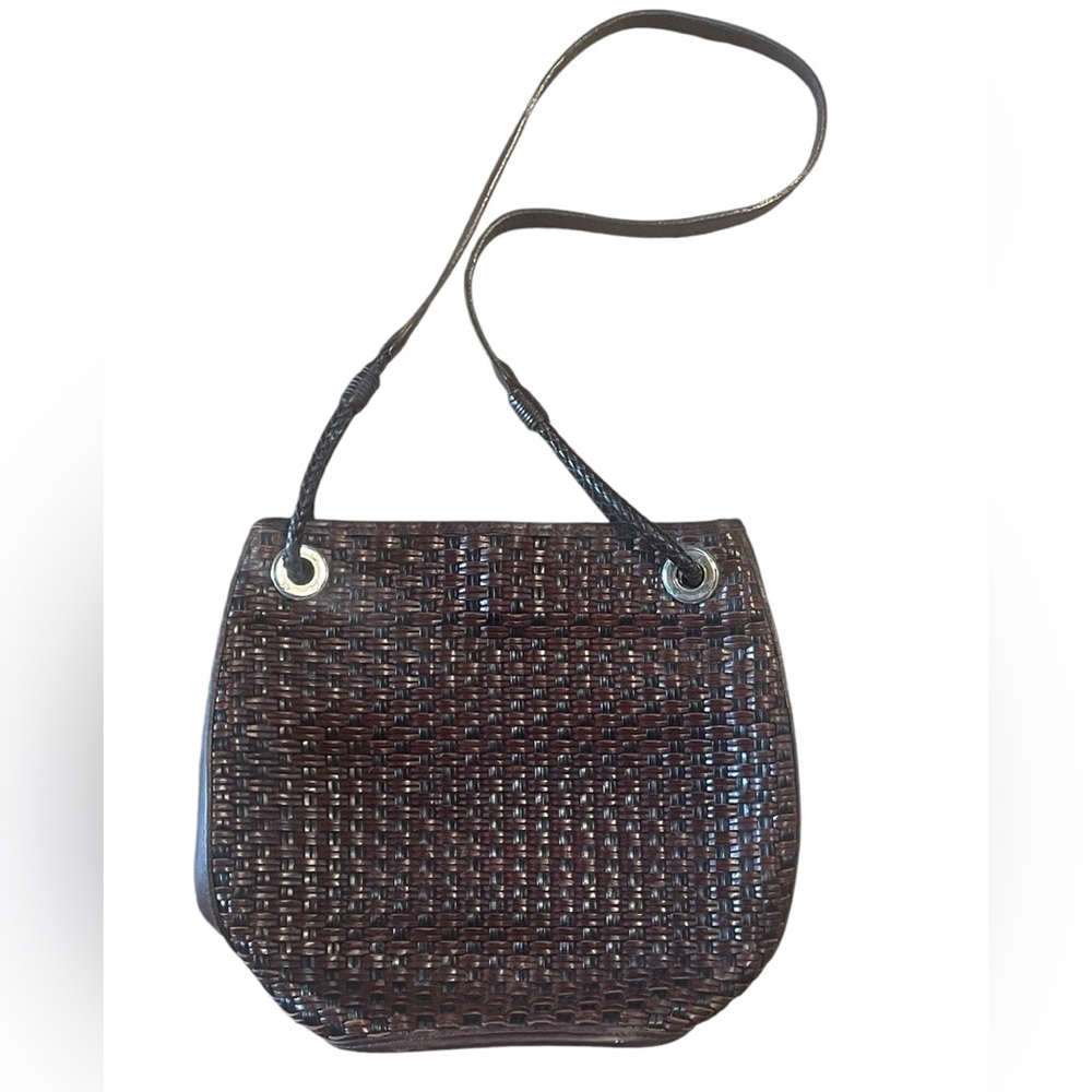 Brighton Woven Bucket Bag, Leather, Vintage, Brown,‎ Silver Hardware, EUC